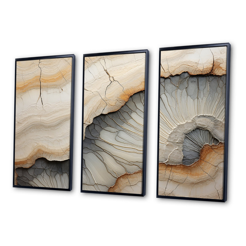 «Beige and Orange Minimalisme» Stone Geode II, H 28 po x l 36 po x P 1 po, Cadre flottant noir