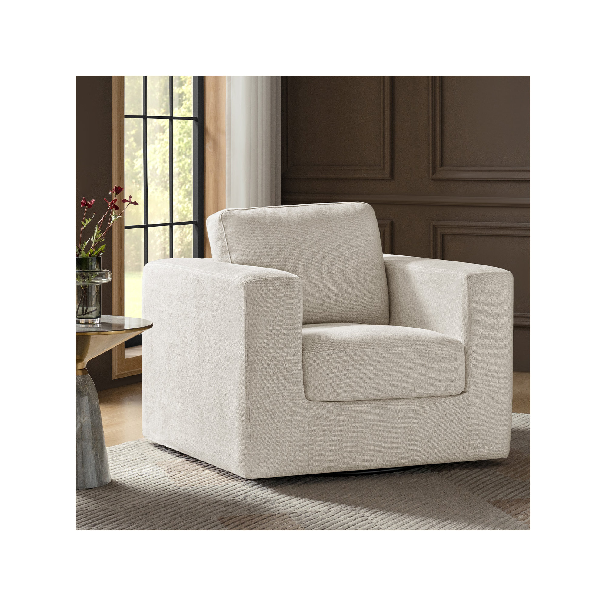 Adley Swivel Accent Chair, Oatmeal