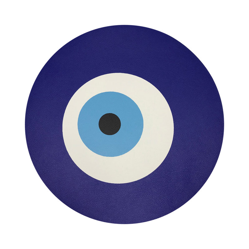 Evil Eye White White Vegan Leather Round Coasters