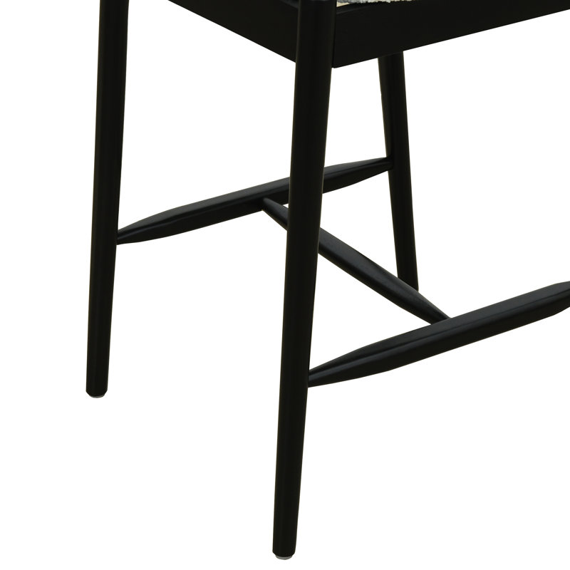 De 2 tabourets de comptoir modernes de style Mid-Century avec siège bouclé noir et confortable, bois d'hévéa, dossier ouvert incurvé, pour plusieurs espaces de vie en mousse haute densité, bouclé, fabrication en bois,