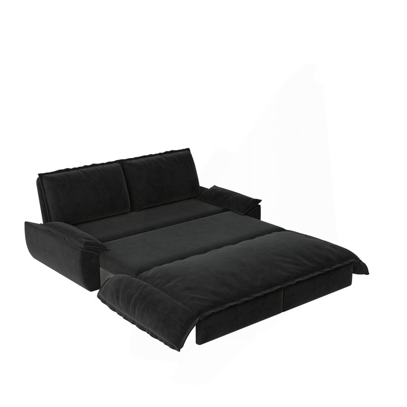 73.2" Queen Pull Out Sofa Bed,3-In-1 Convertible Sleeper Sofa,Multi-Functional Velvet Loveseat Bed, Black