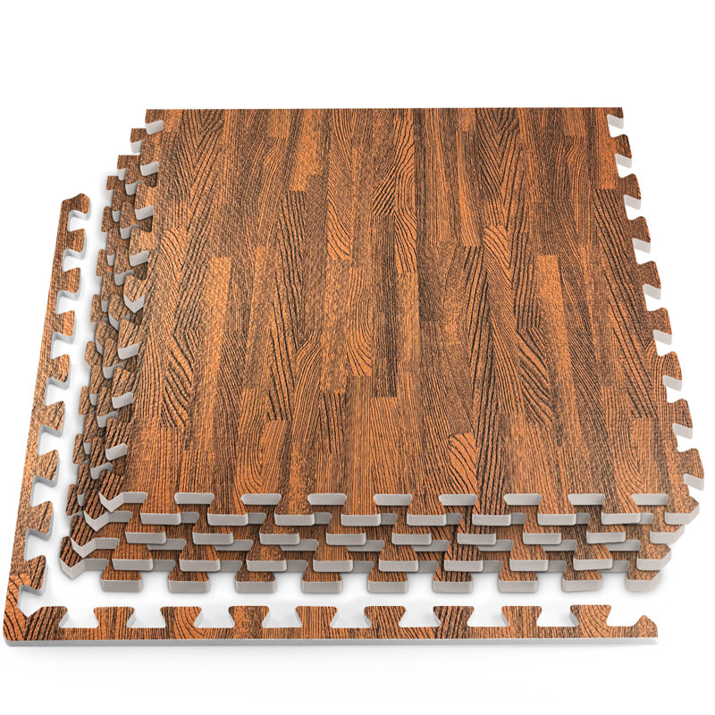 Carreaux de sol en mousse à grain de bois à emboîtement de 3/8 po HomeCube USA, Chêne foncé
