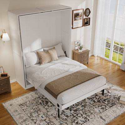 Grand lit escamotable rotatif avec supports de rangement cachés, lit mural multifonctionnel peu encombrant pour le bureau à domicile et les petites pièces, gris