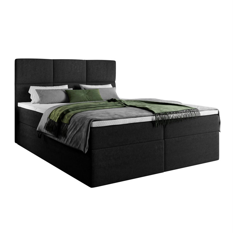 Upholstered Bed Behzad, 160cm x 210cm, Black