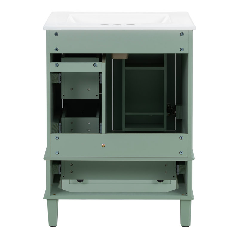 24'' Single Bathroom Vanity With Ceramic Top, Light Green