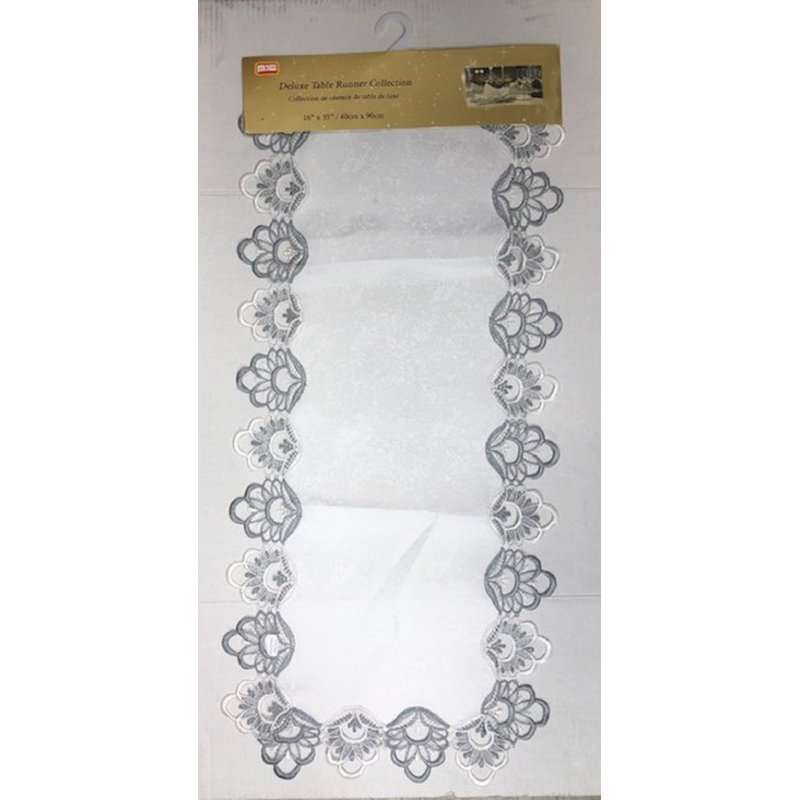 Chemin de table en dentelle (16 x 35 po) - Blanc / Bourgogne, Blanc / argent