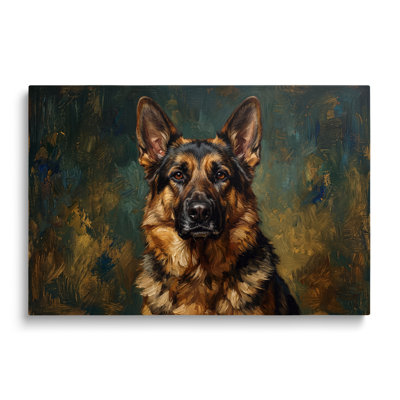 Multicolor Canvas German Shepherd Figure Portrait Canvas Wall Art, Painterly Historical Print for Living Room Study and Office