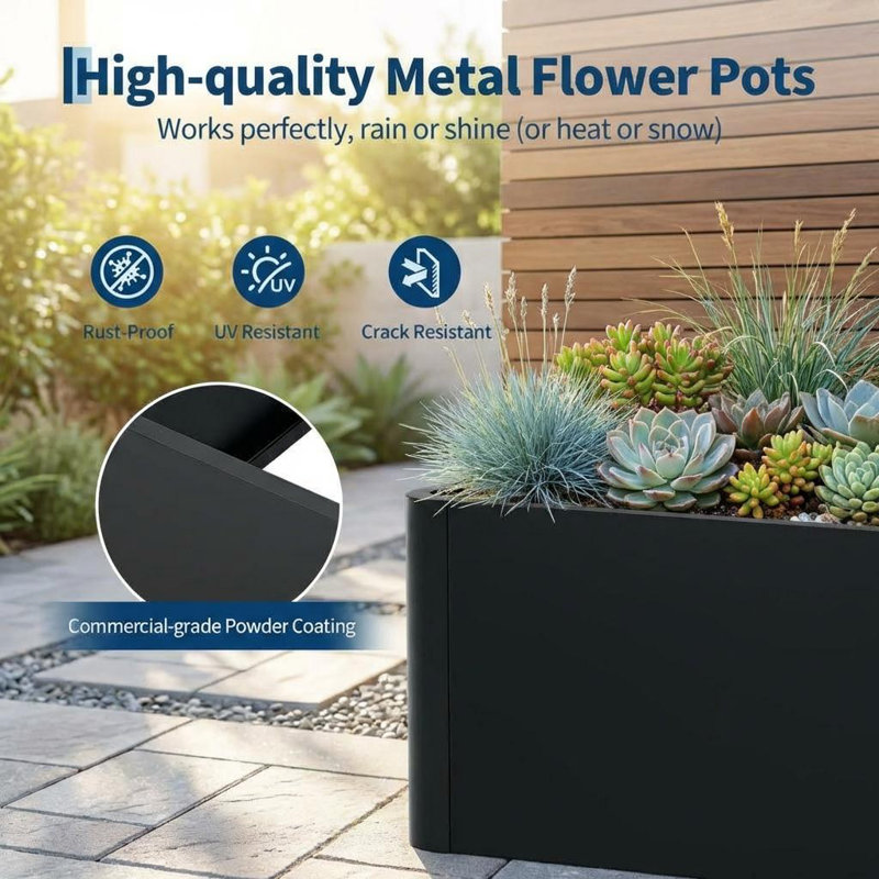 Square Metal Planter Box, Open Base Design