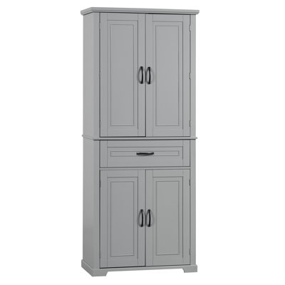 Grande armoire de rangement de salle de bain grise, portes, tiroir, tablette réglable pour espace organisé avec portes et tablette, espace spacieux, moderne