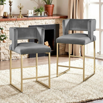Ensemble de tabourets à hauteur de comptoir 2 pièces avec revêtement en velours de luxe et pieds en métal