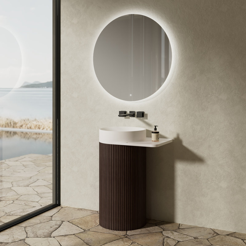 Lavabo de salle de bain piédestal à surface solide 18 po x 26 po Monblari - blanc mat