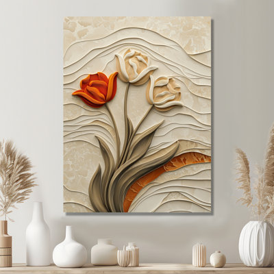 Beige And Red Dancing Serenade Of Tulip IV - Tulips Metal Wall Art, Traditional Metal Print