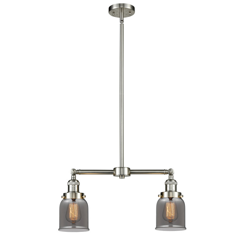 Bell - 2 Light 21" Island Light, Plated Smoked, 6 Watt Vinage LED Bulb, Brushed Satin Nickel