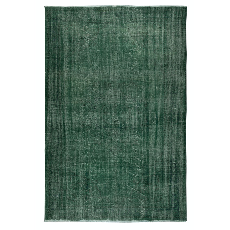 Tapis turc contemporain fait à la main 7,6 x 11,5 pi de couleur vert foncé uni