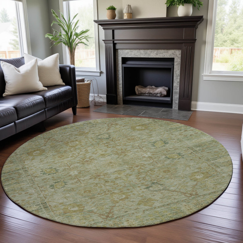 Premium Machine Washable Wayne AMF1106 Global Rug, Round 8'