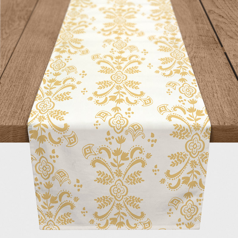 Evin Floral Cotton Blend Table Runner, 90" L x 16" W, Yellow
