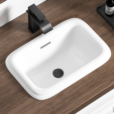 KARAMAG Rectangular 18 Inch Small Drop-in Bathroom Sink Semi-Recessed Easy Installation with Overflow White