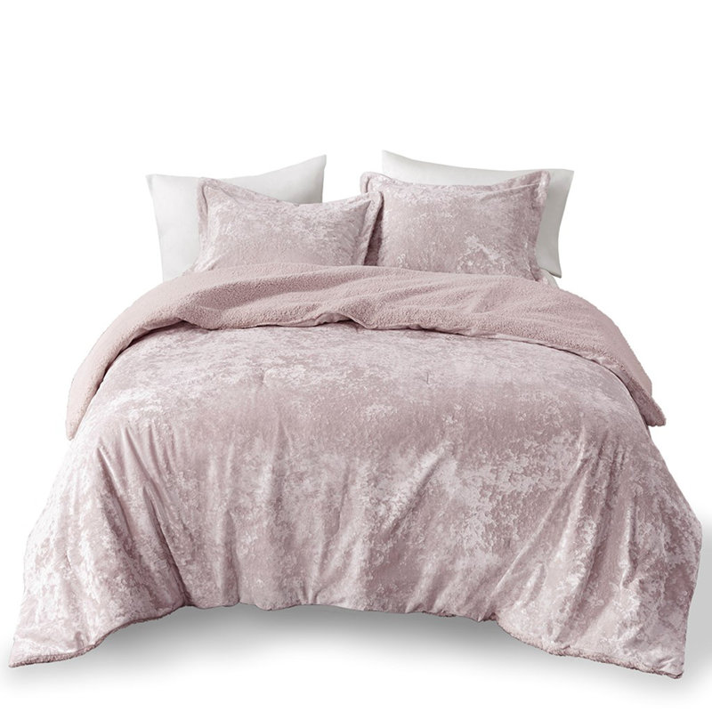 Ensemble d'édredon réversible en sherpa concassé, Édredon très grand + 2 pièces supplémentaires, Mauve clair