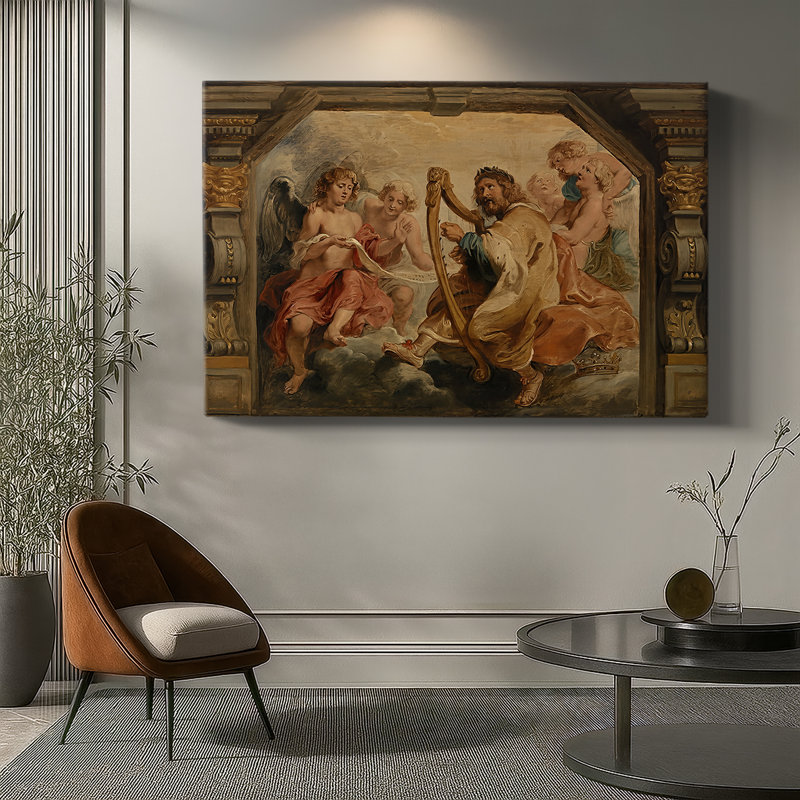 Le roi David jouant de la harpe-Peter Paul Rubens-Toile tendue avec châssis-c. 1616, 32 x 48
