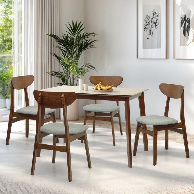 Ensemble de table de salle à manger 5 pièces, 4 chaises Yumiko en bois massif avec table rectangulaire Palmer, ensemble de cuisine pour 4 personnes, ensemble de salle à manger