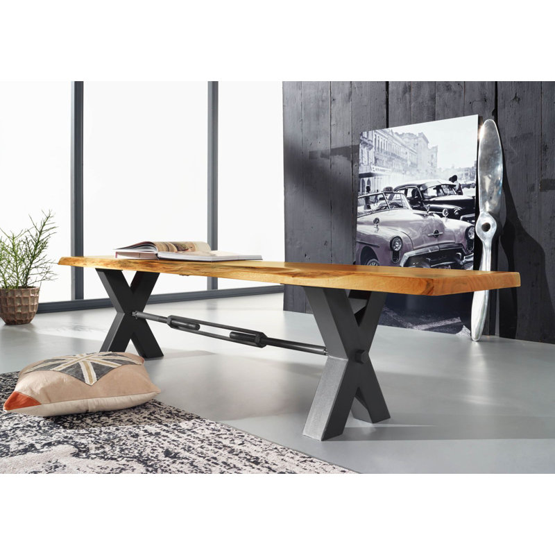 Iron Label Solid Wood Bench, Dark Anthracite, H46 x W200 x D38cm