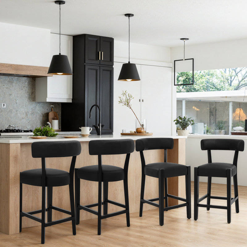 Tabouret de bar 26 po Mid-Century, Similicuir noir / cadre noir, 4