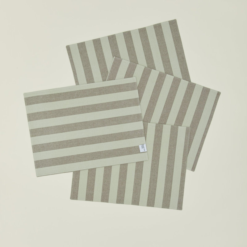 Essential Striped Placemat - Set Of 4, Sage/Olive