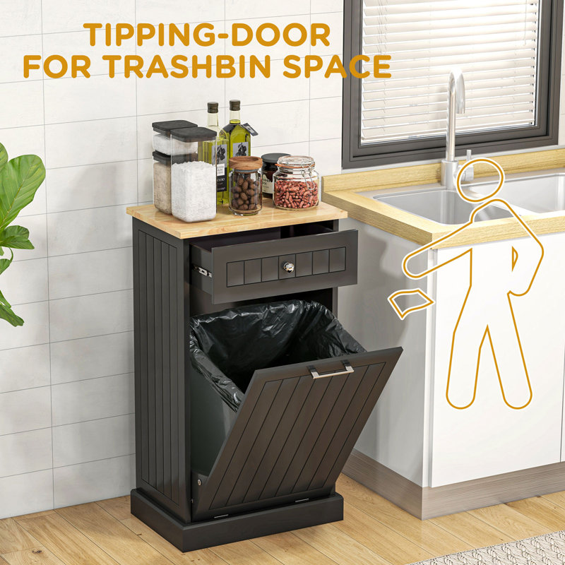 Black Wooden Kitchen Storage Cabinet with Light Wood Top