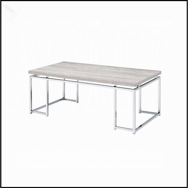 Table basse en chêne naturel et chrome avec base en métal, parfaite pour la vie moderne et l'esthétique