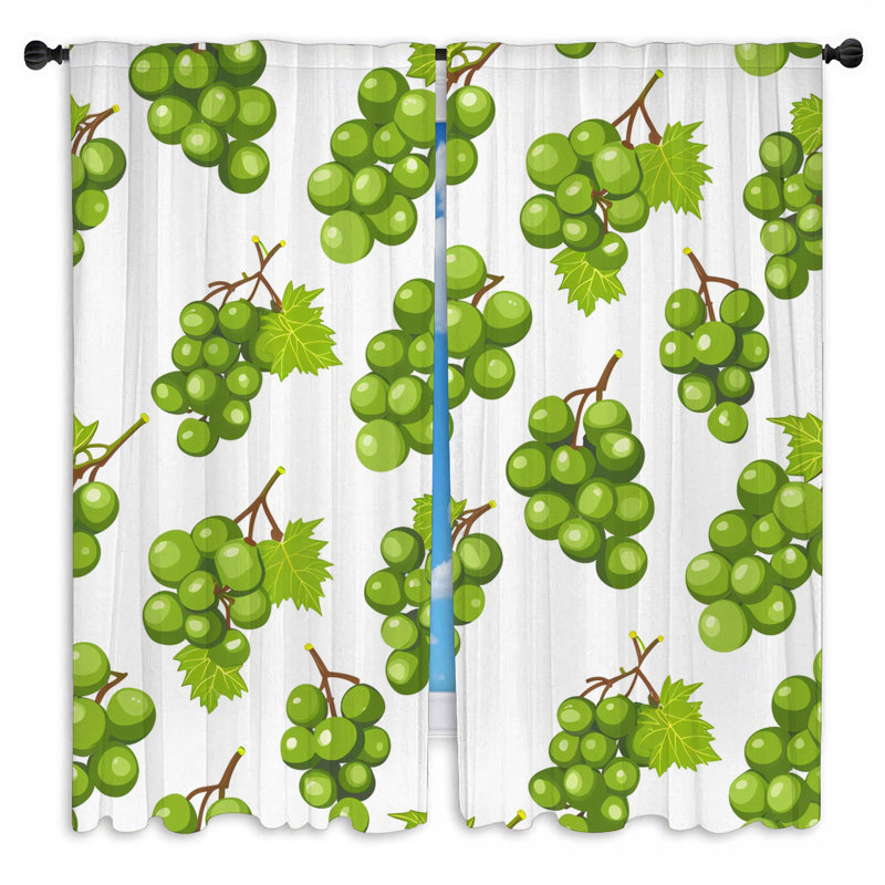 Rideaux verts à motif de rideaux de nourriture Hollywood Regency - 2 panneaux, L 20 po x L 52 po