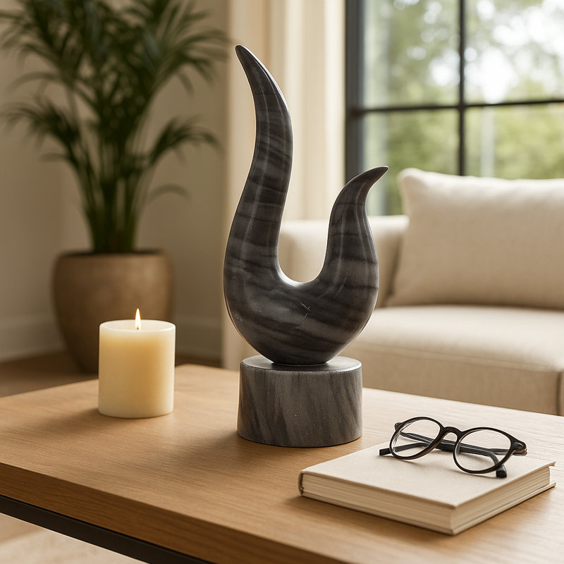 Abstract Curved Marble Statue Home Decor -Decorative Object For Table Figurine - Sculpture Accent Decoration For Living Room - 12", Gray & White