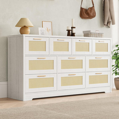 Commode 10 tiroirs pour la chambre à coucher, commodes en rotin de ferme de 59 po et commodes, organisateur de rangement en bois avec dispositif anti-basculement pour le salon, le couloir, l'entrée