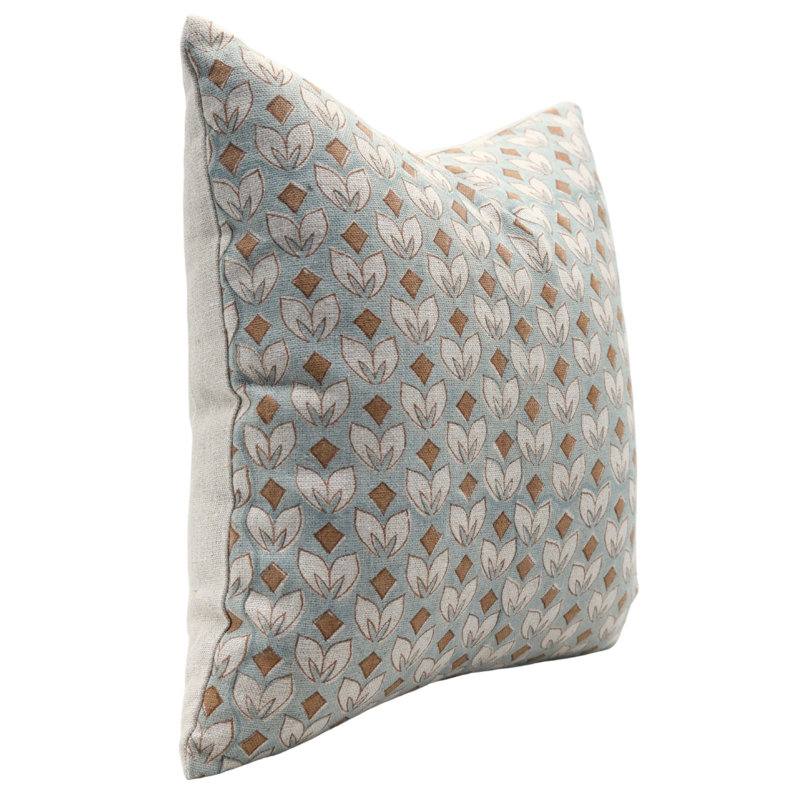 Coussin décoratif en lin imprimé à la main par Fabcline, Carré, H 18 po x l 18 po