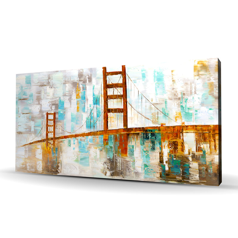 Golden Gate with Turquoise Paint Spots - Modern Canvas Art