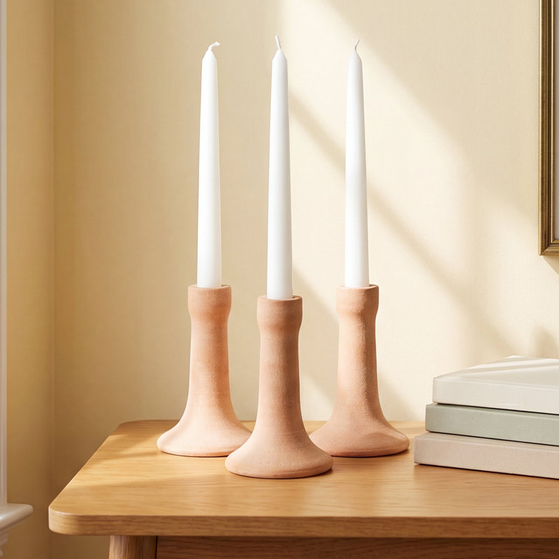 Clay Tabletop Candlestick, 9.5" H x  3.75" W x 3.75" D