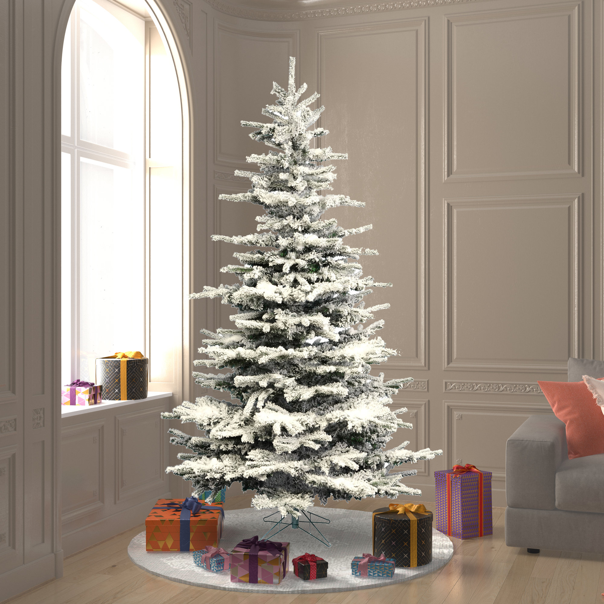 Flocked Sierra Fir Artificial Christmas Tree, 7.5' x 4.75'