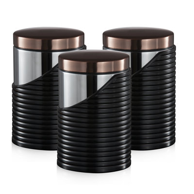 Tower 3 Piece Stainless Steel Black Storage Canisters | T826001RB | 11.6 x 11.6 x 17 cm