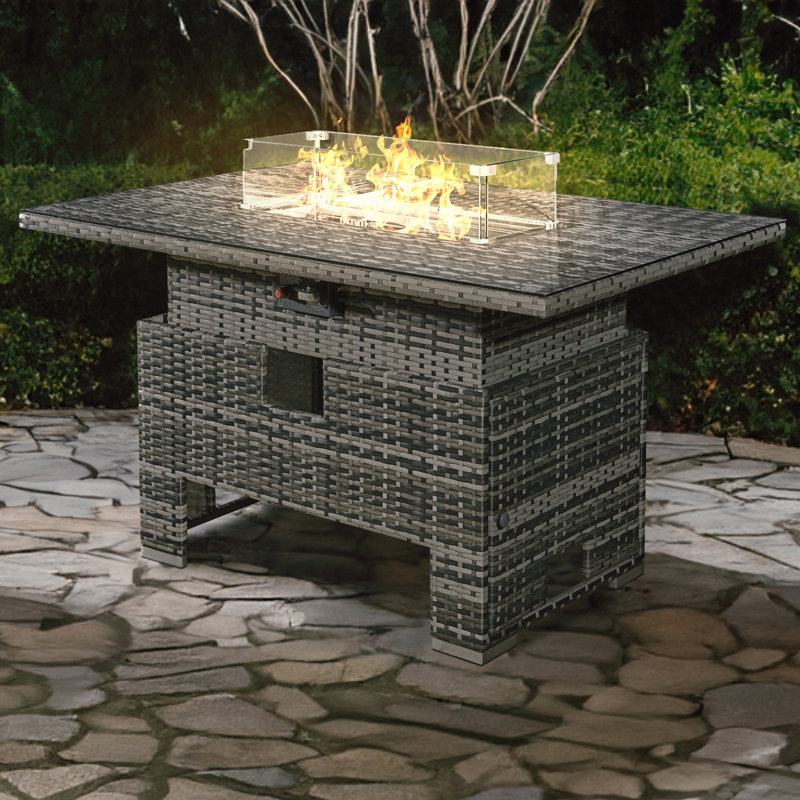 Icarus Rattan Rising Firepit Table, Walnut Grey
