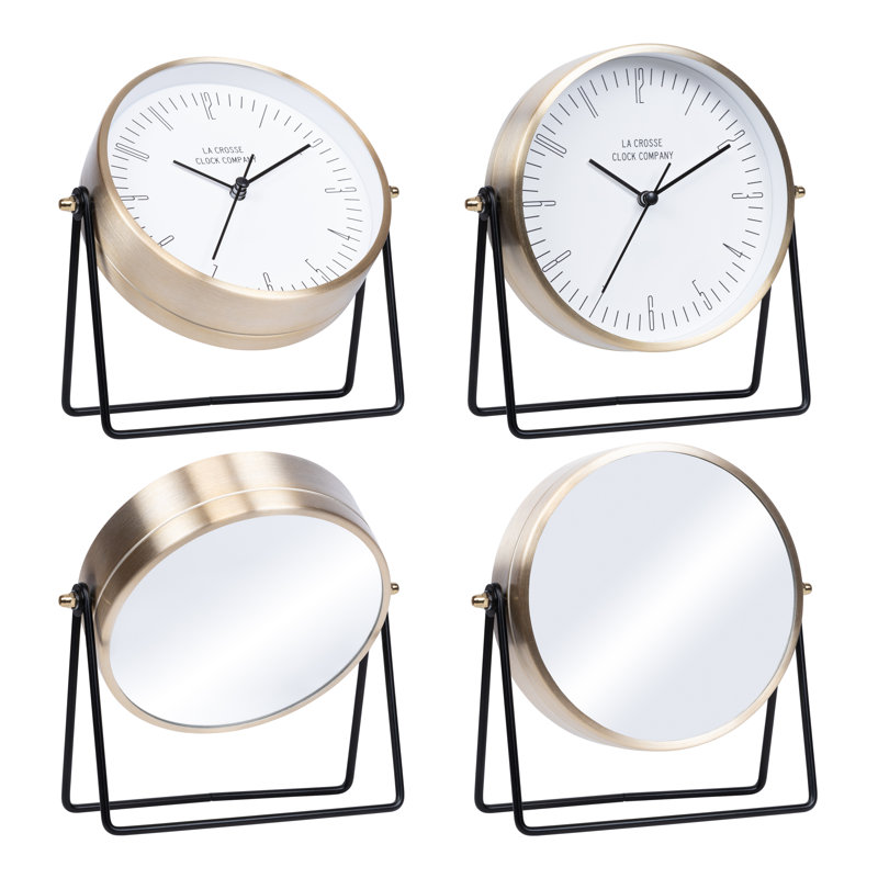 Stiles Swivel Tabletop Silent Sweeping Analogue Quartz Metal Clock with Mirror