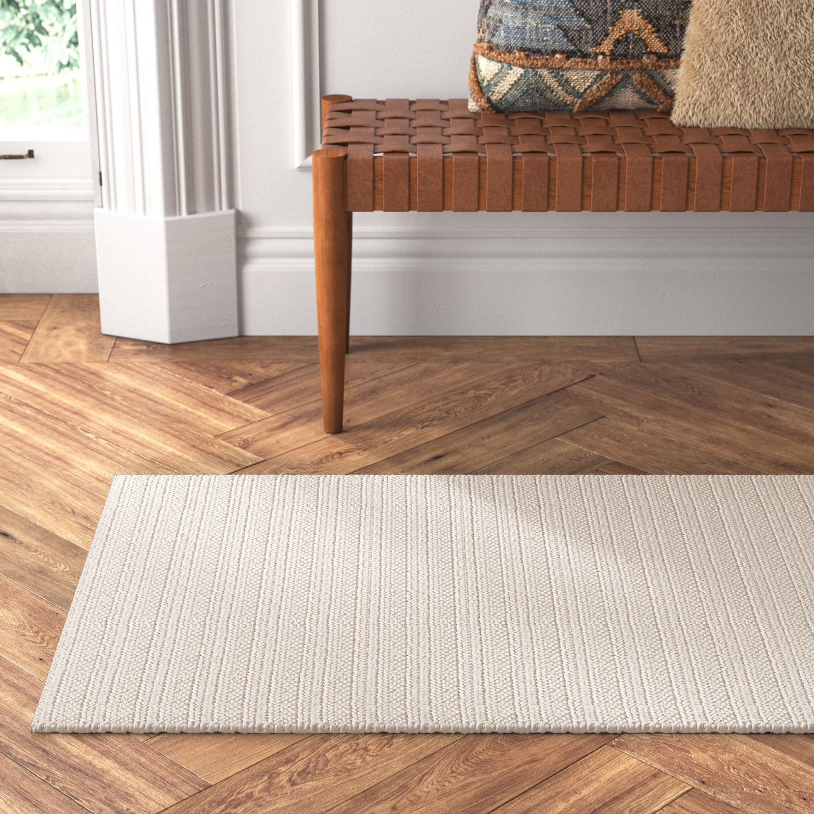 Kells Ivory Hand-Woven Geometric Jute Rug, Runner  2'3" x 8'