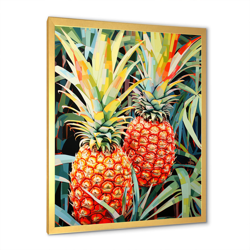 «Sunny Pineapple Serenade I», reproduction sur toile, Encadrement doré, H 44 po x l 34 po x P 1,5 po