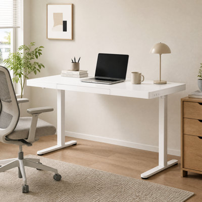 Bureau debout à hauteur ajustable en verre trempé, bureau d'ordinateur avec tiroir et charge USB