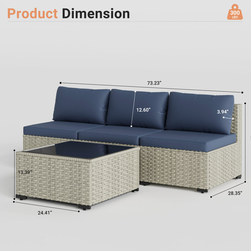 4 Pieces Design-Rattan Patio Sofa With Cushions, Navy