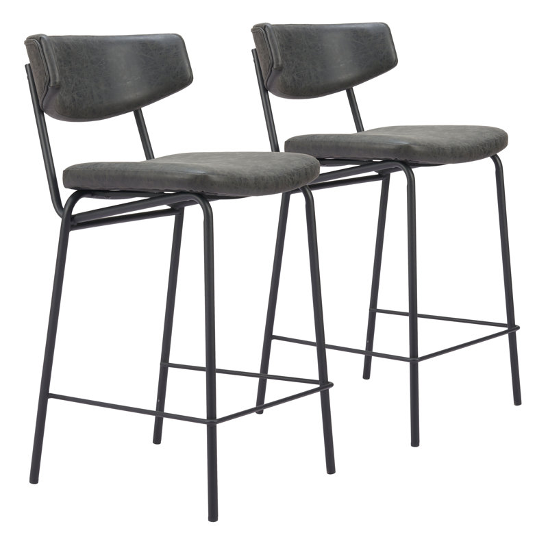 Charon Upholstered Counter Stool, Black, Counter Stool (26.4" Seat Height)