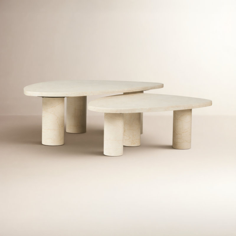 Zion Coffee Table Set - Merlot Marble, Cream