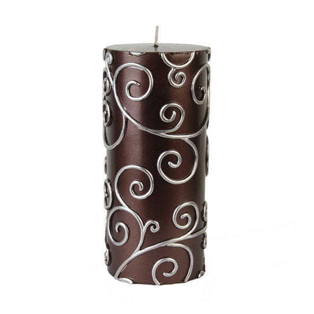Bougie cylindrique sans parfum à volute, H 6 po x D 3 po, Brun, 1 bougie