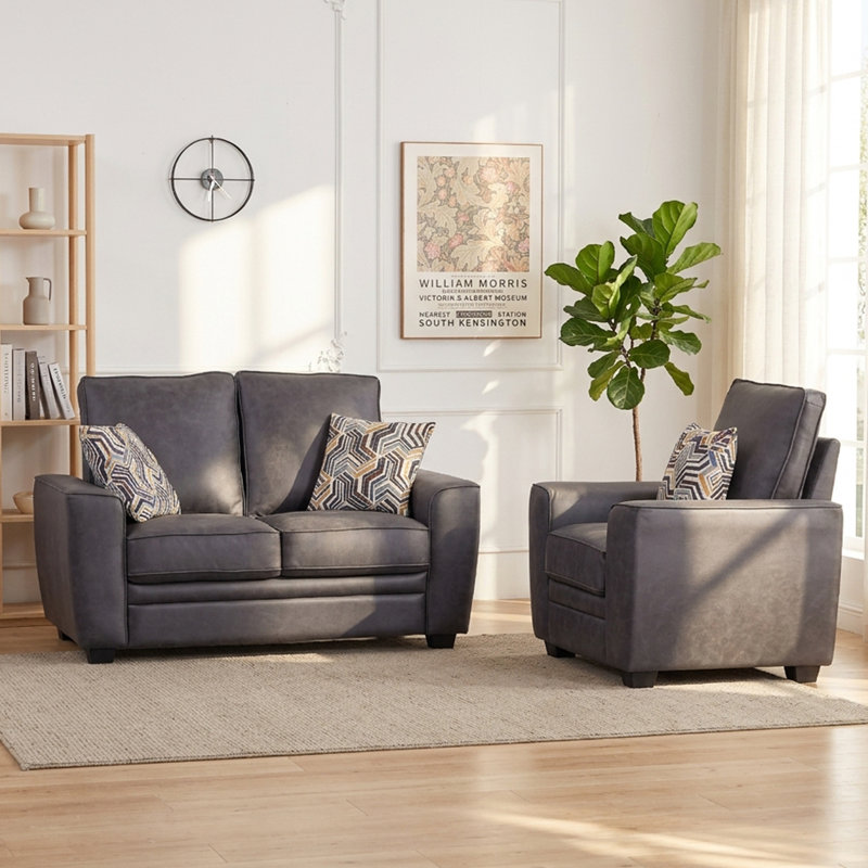 Ensemble de chaise d'appoint et causeuse en tissu Modern Tech avec coussins, ensemble de meubles de salon gris, Gris