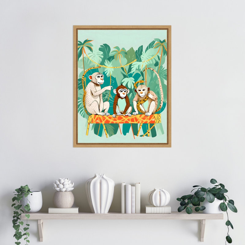 «Monkey Play Date» par Maupin, reproduction d'art sur toile encadrée, H 20 po x l 16 po