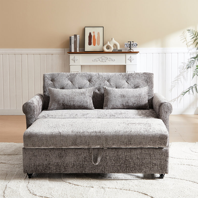 Full Size Bed, Linen Upholstery, Extra Heavy Duty Frame Convertible Chair 2 Seat Design, Practical Storage Solution