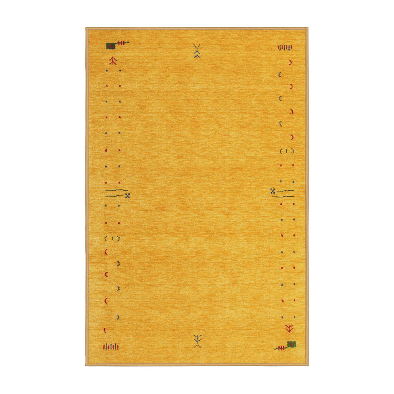 Tapis de zone jaune contemporaine, Rectangle 7 pi x 10 pi